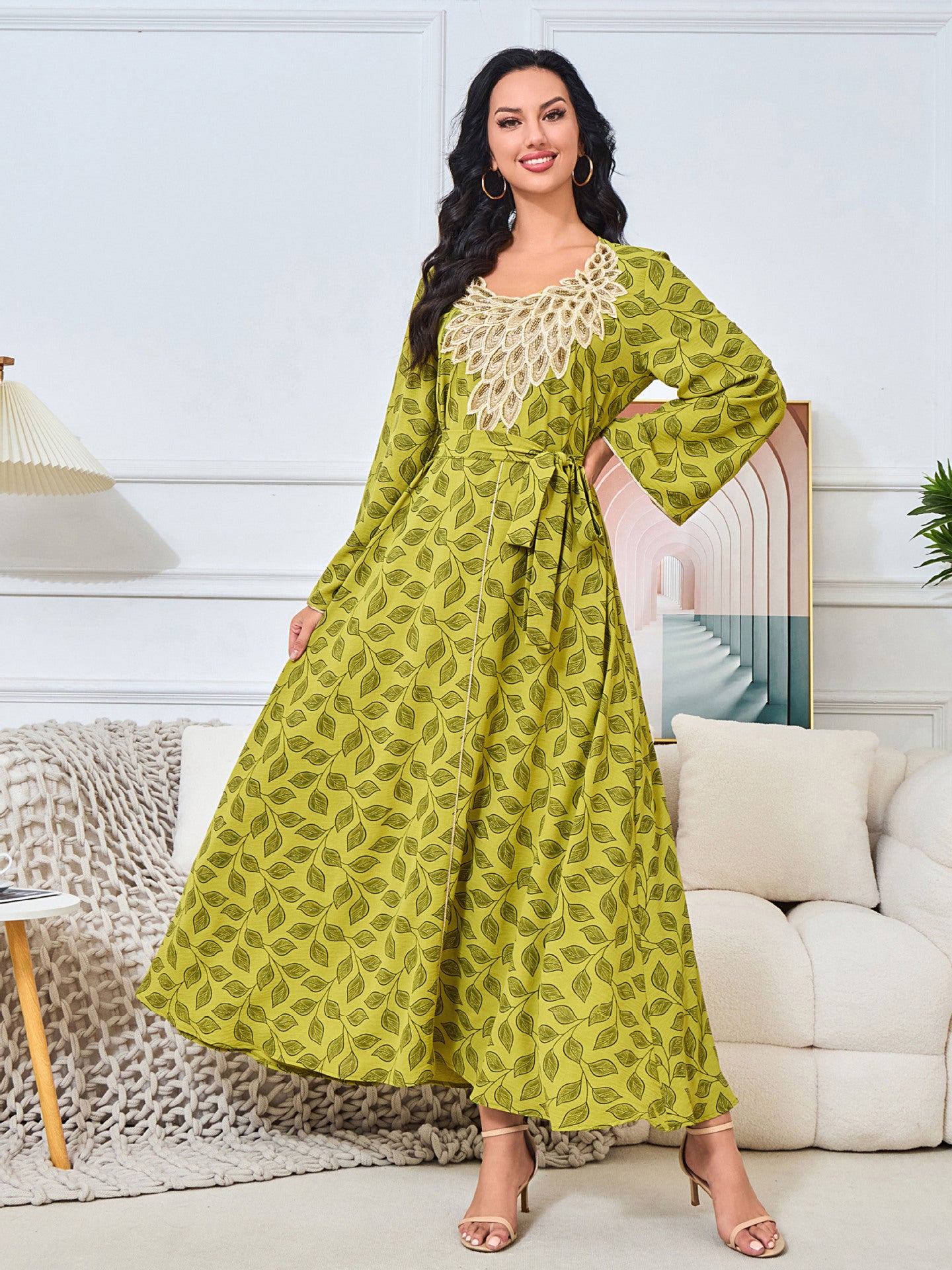 MT161 New high-end women's clothing popular new hot-selling printed long crew neck dress women