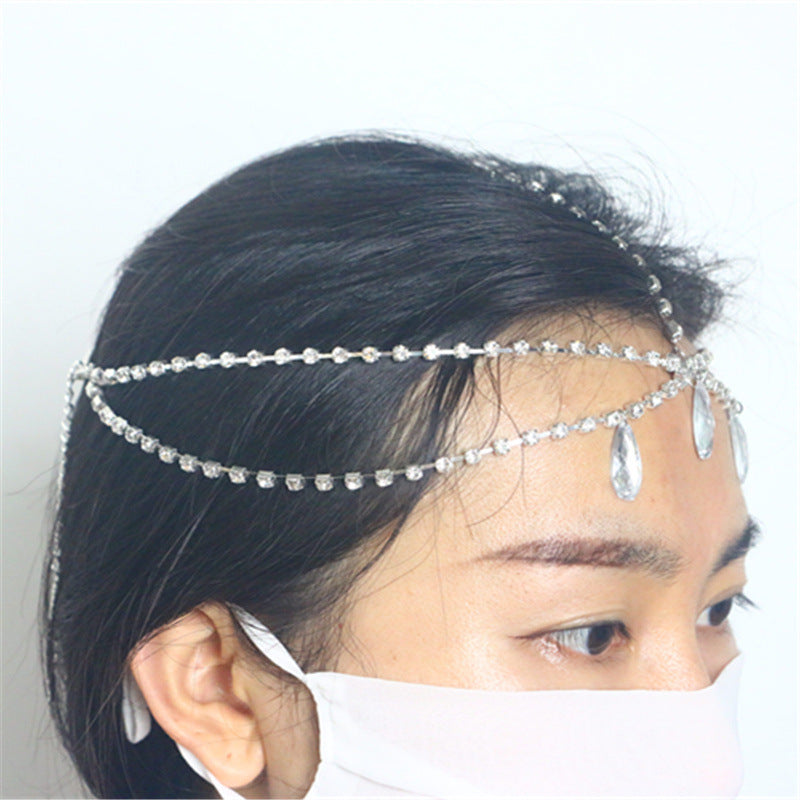 YL2518 2025 Hair band Water drop-shaped gemstone pendant Rhinestone single row diamond chain headband Headband Headband