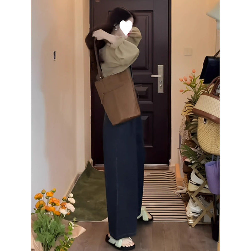 South Korea Dongdaemun anti-wrinkle Korean version of retro dark blue new tube top casual straight drawstring waist one-piece jeans