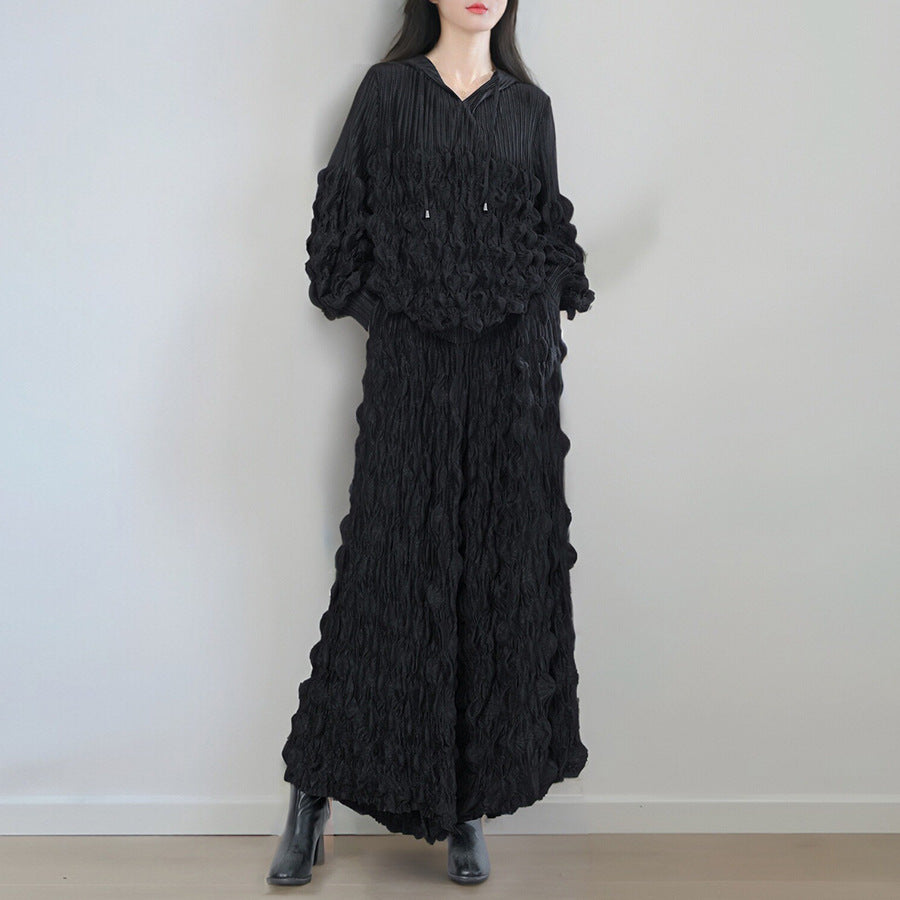 2025 Sweater set, autumn two-piece set, high-end fashion, high-end women's wide-leg pants, showing thin temperament, wearing a whole set of women