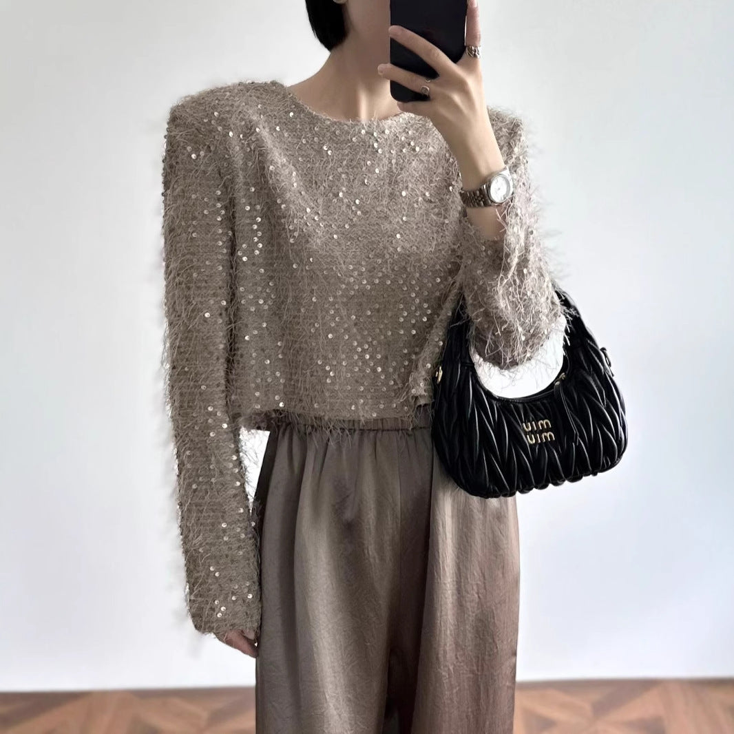 2025 Spot premium sequined fringed shirt women's popular spring new pullover design versatile top trendy