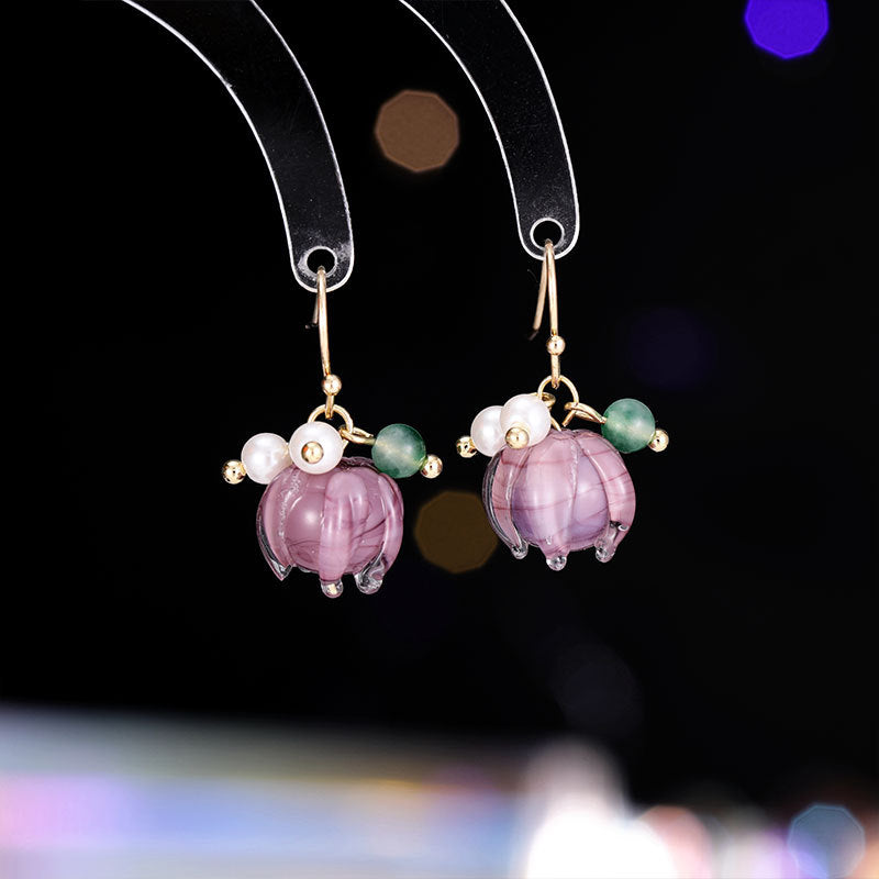 2025 Purple flower earrings pearl earrings women's popular new Popular style light luxury stud earrings niche design high-end earrings