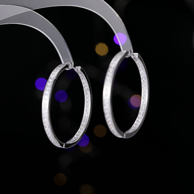 2025 Niche Design Advanced Element Ring Ear Buckle Zircon Inlaid Geometric Large Earrings Simple Atmospheric Circle Circle Earrings