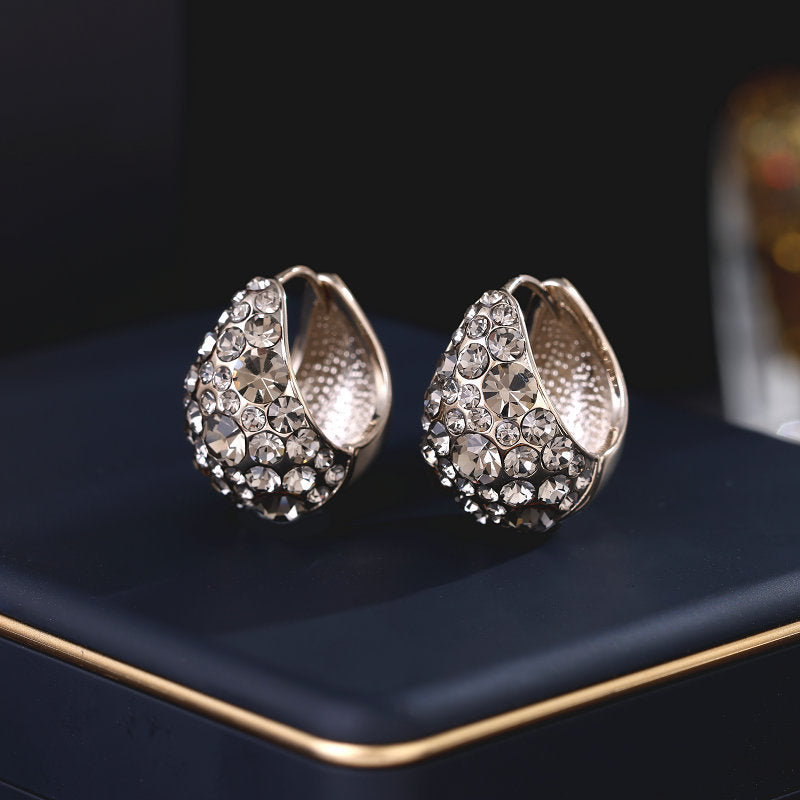 2025 Korean Internet celebrity temperament three-dimensional full diamond inlaid earrings 2023 new trendy niche design feeling water drop shaped ear buckle
