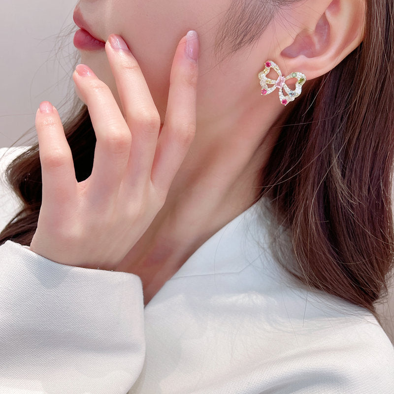 2025 S925 silver needle designer earrings micro-inlaid craftsmanship light luxury high-end earrings super fairy temperament hollow butterfly stud earrings