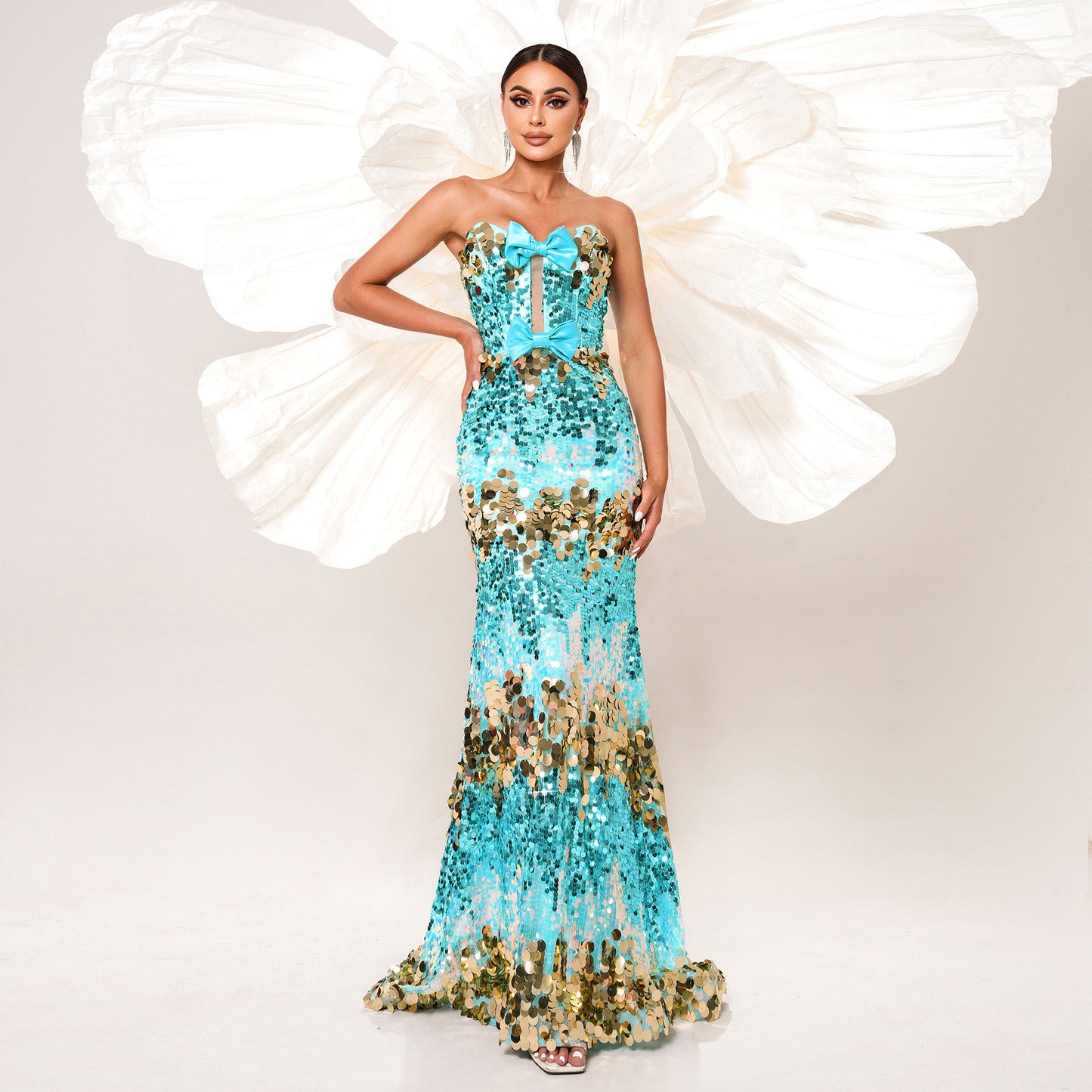 2025 high-end temperament sexy chest wraps straps sequined banquet fishtail evening dress bridesmaid dress women