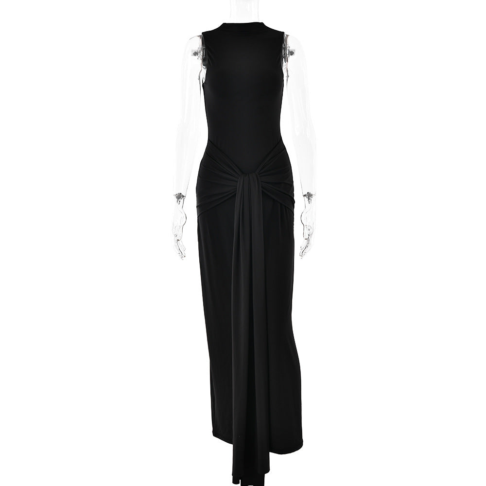 2025 New new dress women's round neck sleeveless straps slim dress sexy fashion solid color dress