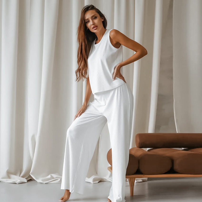 BENPAOLV 2025 Popular, and spring new knitted pit strip pajamas set, soft and comfortable sleeveless trousers women's loungewear