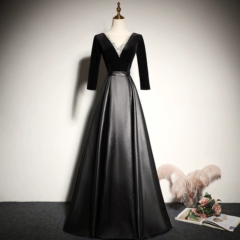 2025 Black Evening Dress Banquet New Long Noble Elegant Slim Host Choir Dress Long Dress Women