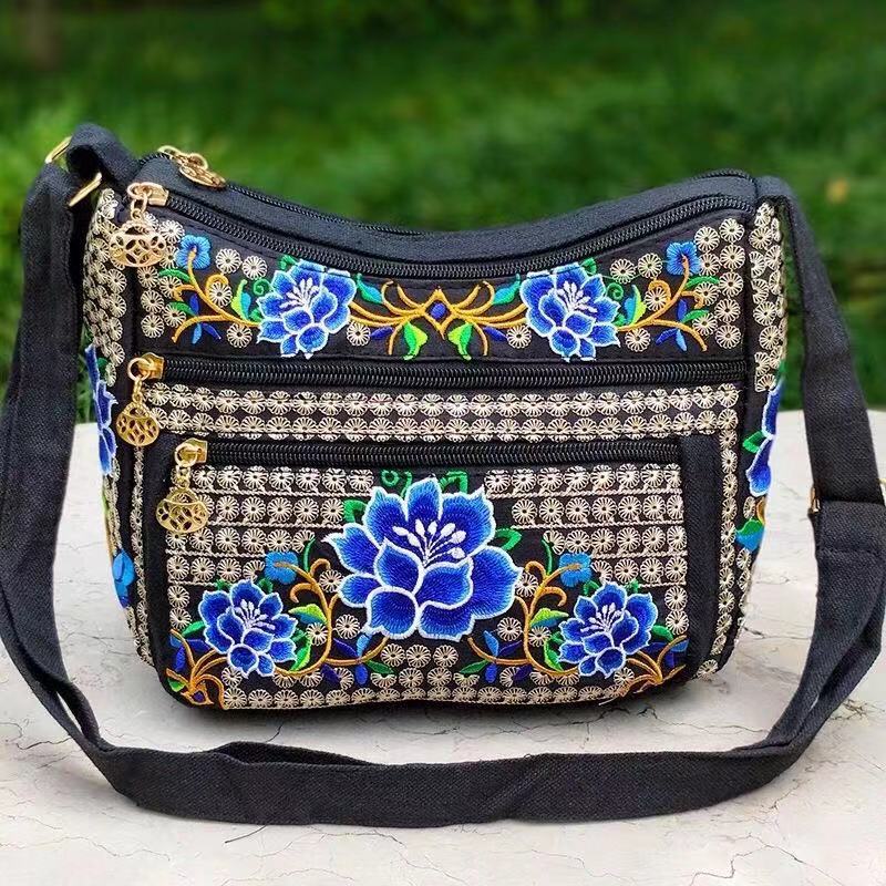 Yunnan National Style Bag Embroidered Women's Shoulder Bag Full Embroidered Crossbody Small Size Dumpling Bag Four-Layer Messenger Bag