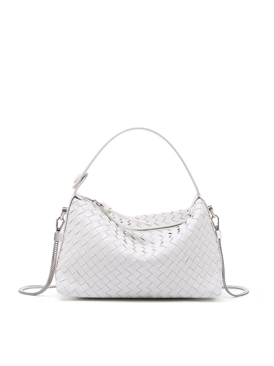 2025 Leather woven women's bag popular spring and summer new fashion sheepskin messenger bag niche design woven dumpling bag portable
