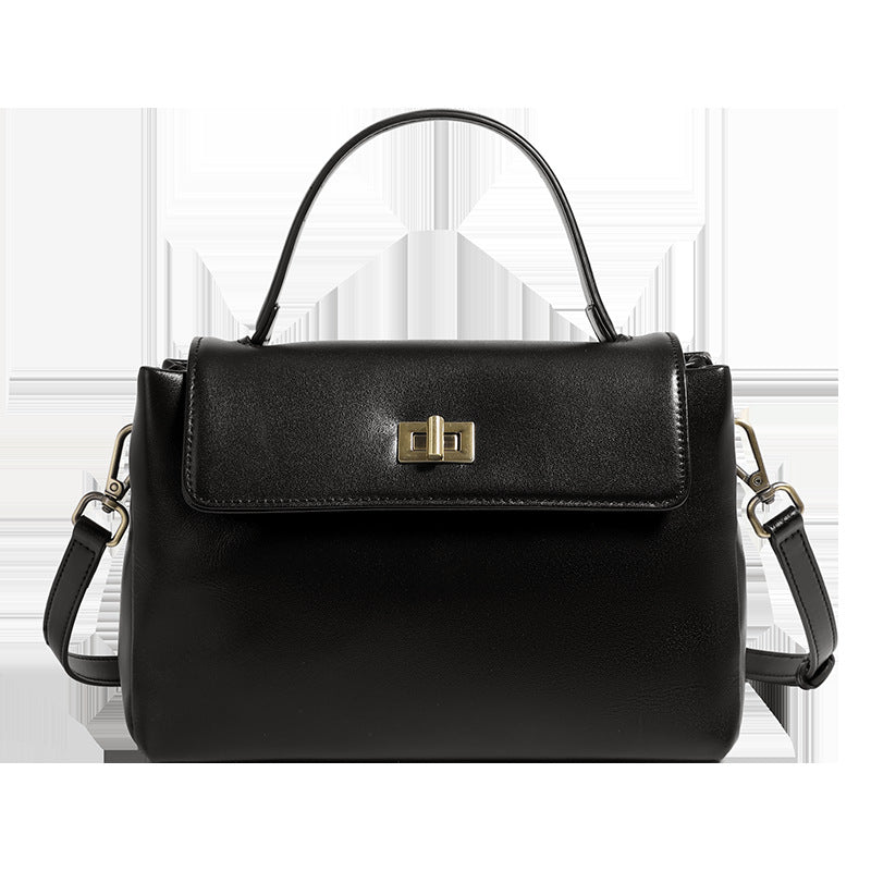 2025 Fashion textured cowhide handbag versatile retro shoulder bag genuine leather commuter messenger bag
