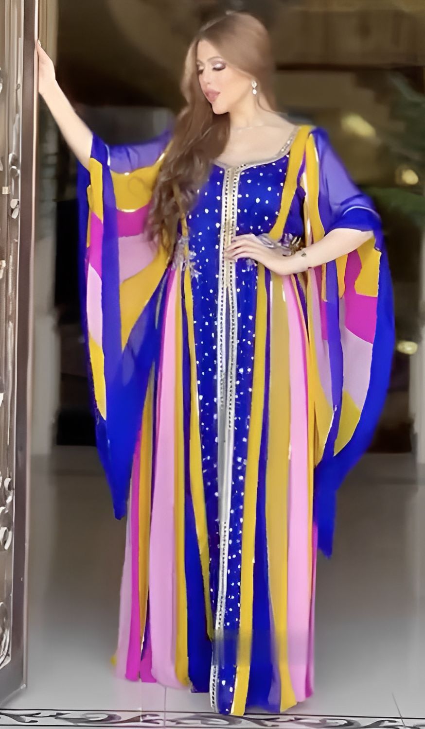2025 Spring and summer new New Popular trade women's clothing independent station ebay Middle East printing hot diamond kaftan robe dress