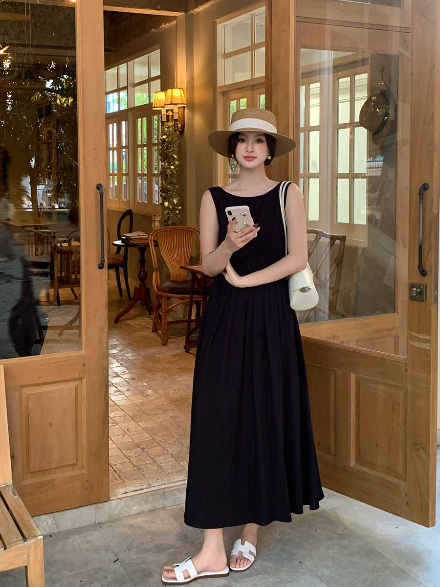 2025 spring new Korean version high waist elegant vest dress square collar solid color pure desire skirt 88168