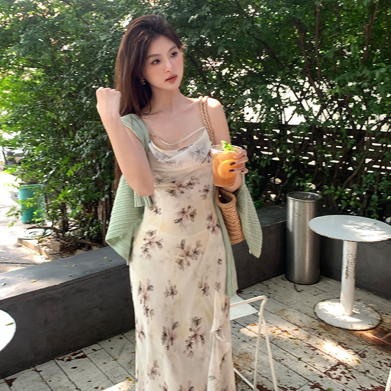 2025 Thirteen Lines Spring New Temperament Printing Pure Desire High Waist Suspender Dress Women 88207