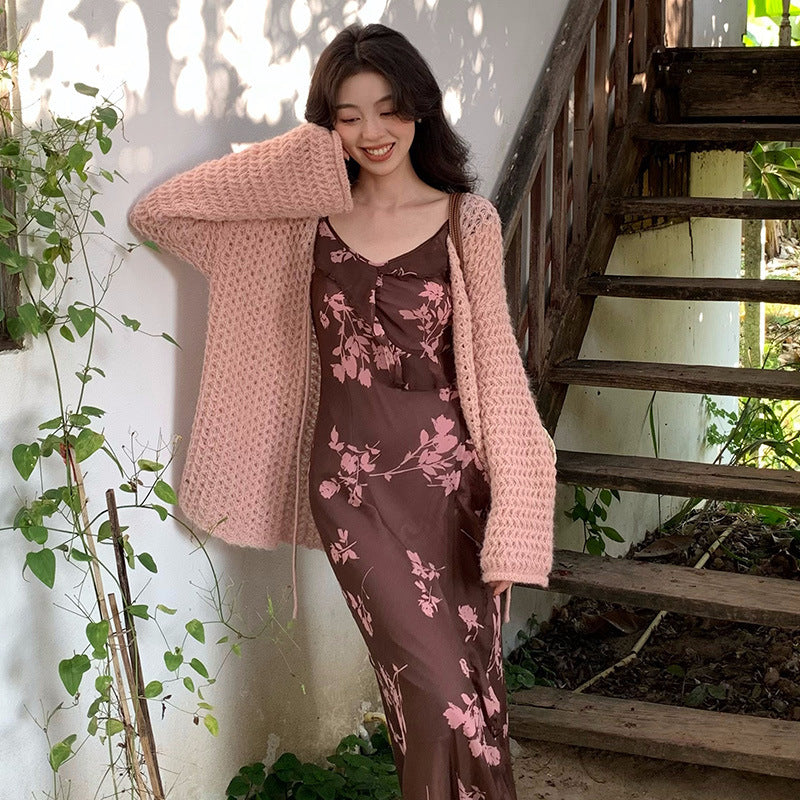 2025 spring new pure desire wind high waist suspender dress printed pure desire vacation skirt 88223