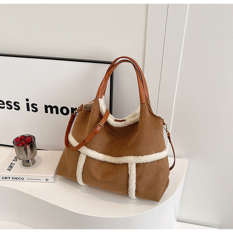 BENPAOLV 2025 Bag women's autumn and winter popular fashion splicing large-capacity tote bag texture casual shoulder messenger bag