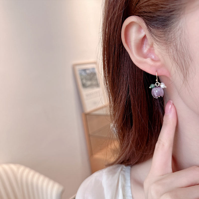 2025 Purple flower earrings pearl earrings women's popular new Popular style light luxury stud earrings niche design high-end earrings