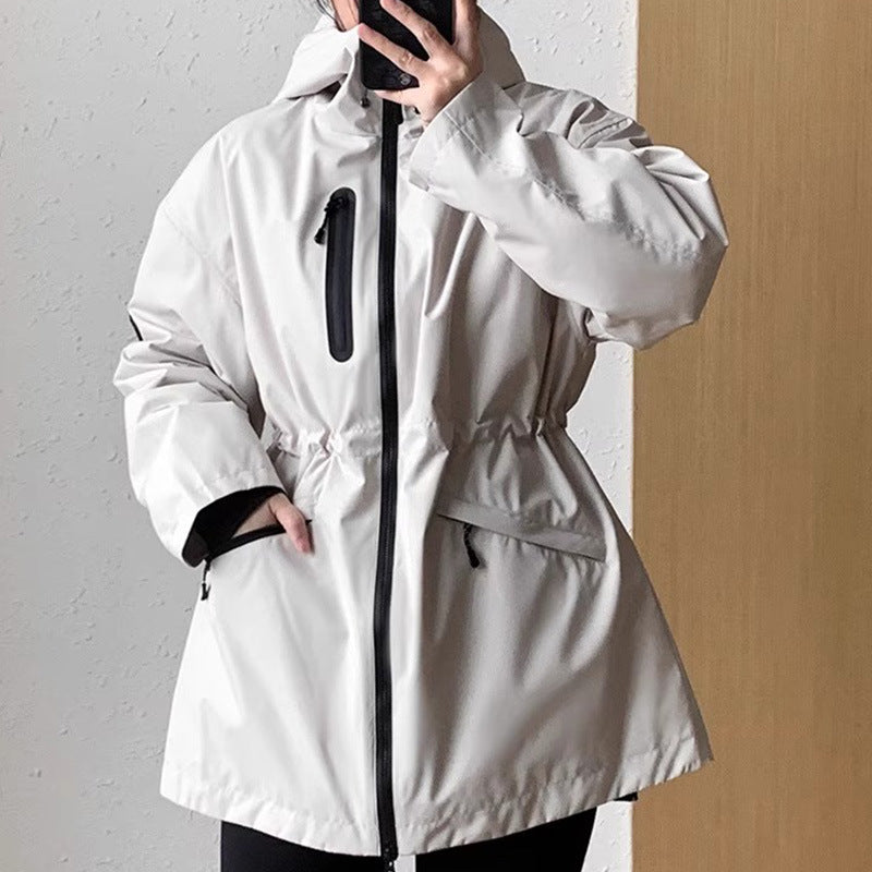 2025 Goose down jacket waterproof jacket down jacket tooling women's short light and thin hooded outdoor loose jacket women's winter