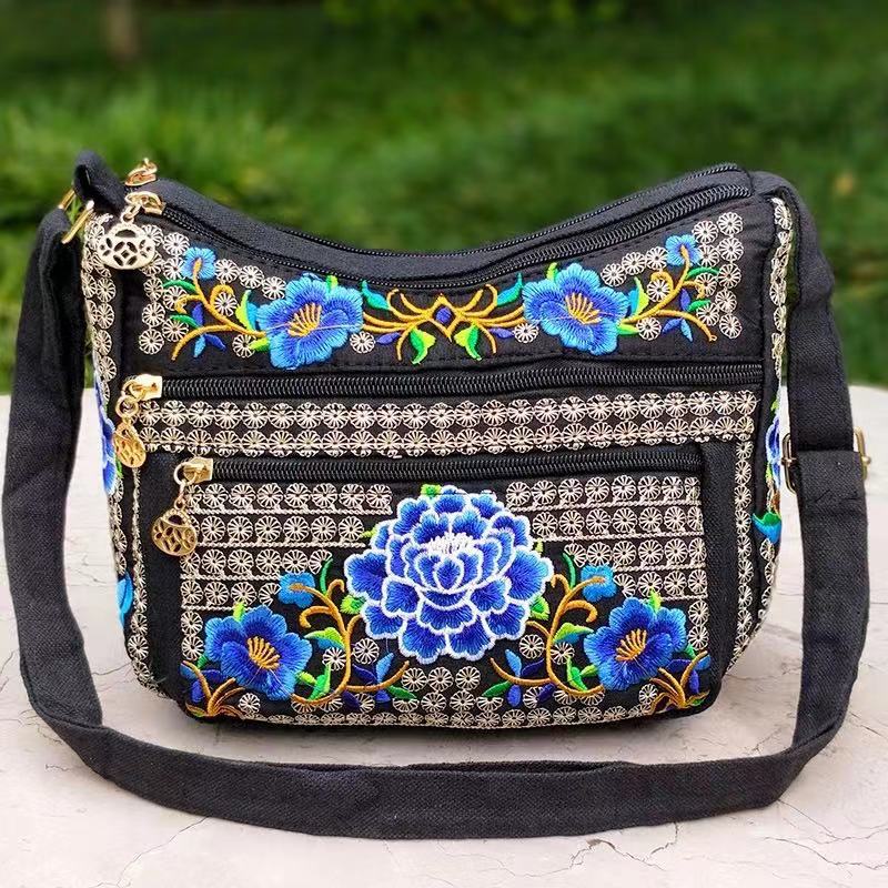 Yunnan National Style Bag Embroidered Women's Shoulder Bag Full Embroidered Crossbody Small Size Dumpling Bag Four-Layer Messenger Bag