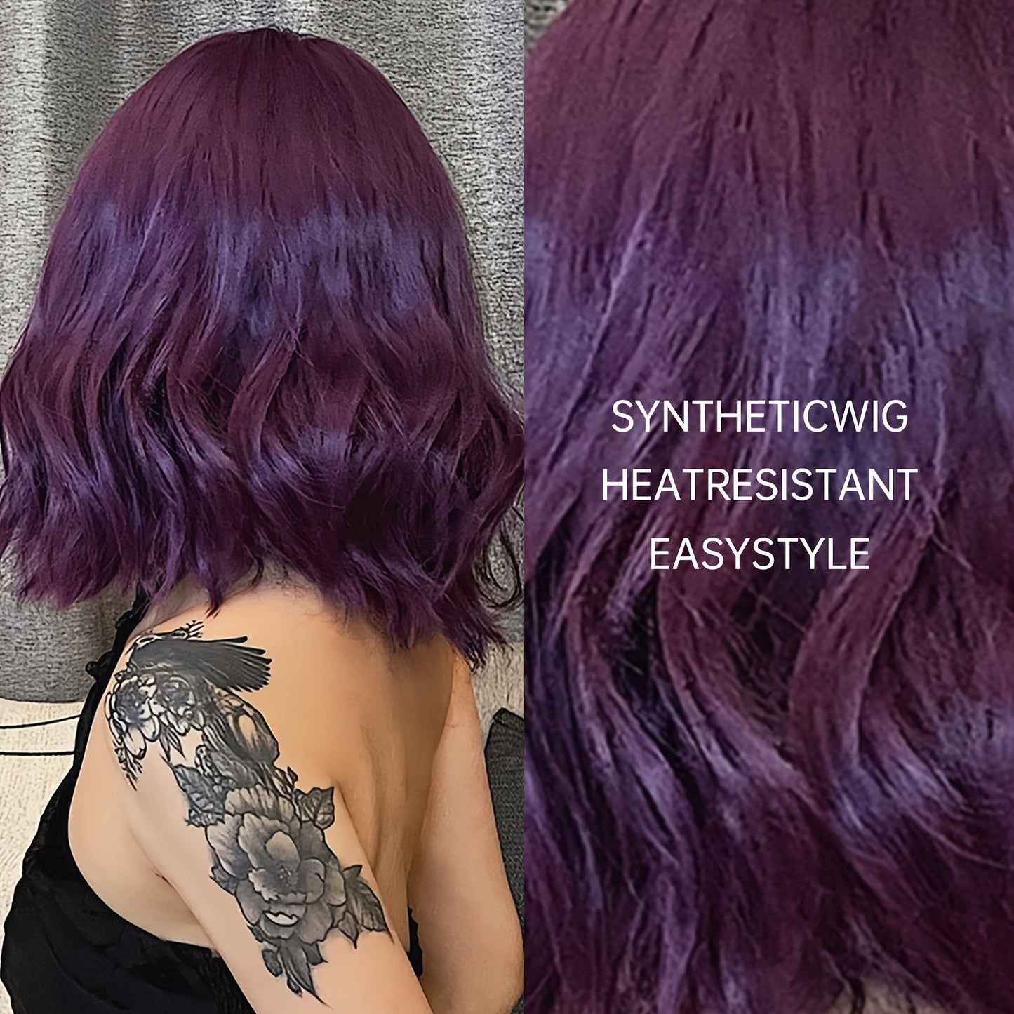 14 Inch Curly Wave Purple Short Wigs for Women - 150% Density, Rose Net Cap, Basics Style, Suitable for All - HAIRCUBE Brand