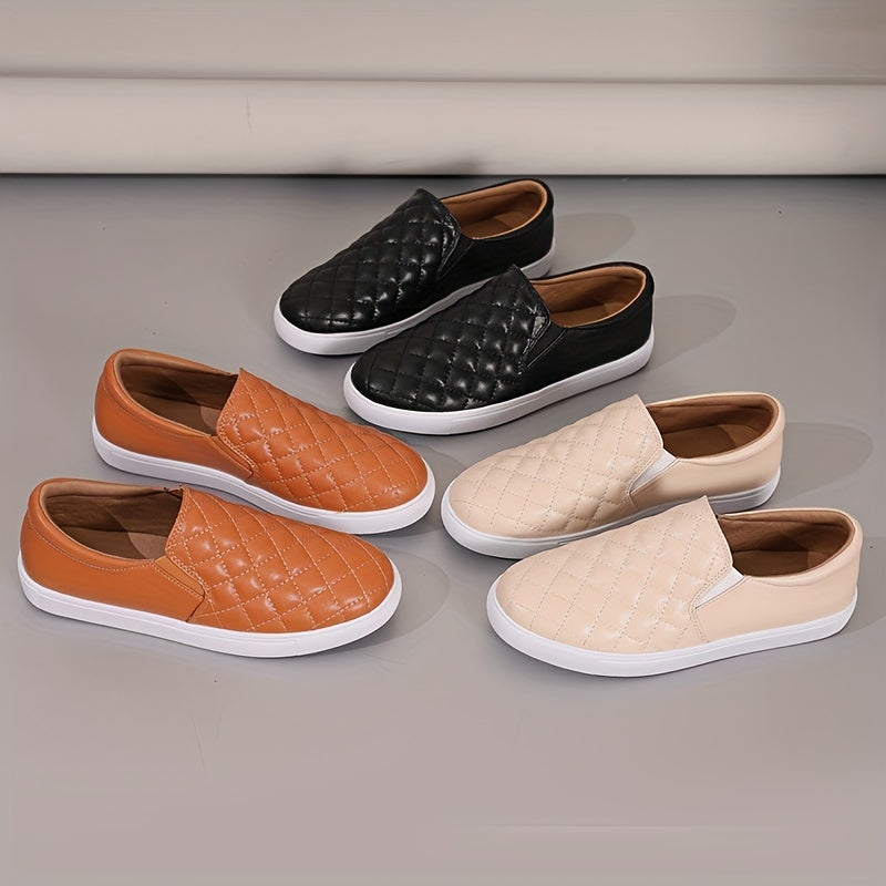 Stylish Women's Quilted Loafers - Comfortable Slip-On Shoes with Low Top Design, Solid Color, Breathable, and Soft Insoles for Casual Walking and Skateboarding - Easy to Wear and Remove