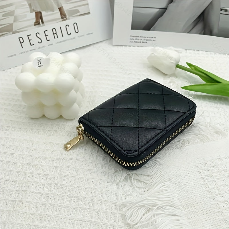 Minimalist Solid Color Short Wallet, Argyle Pattern Clutch Wallet, Portable Credit Card Holder
