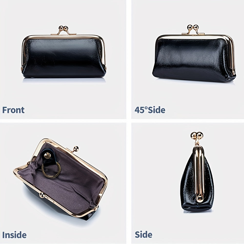 Vintage Leather Coin Purses For Women, Mini Evening Bag With Kiss Lock, Luxury Clutch Bag For Key And Earphone - Perfect for Carnival Mardi Gras Music Festival