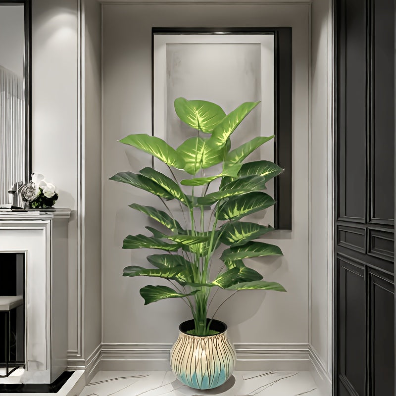 A Large Realistic Pothos Leaf Plant - 24 Large Leaves, Broad-leaved Plant Decoration, Green Wide-leaved Tropical Rainforest Decoration Tree, All-year-round Seasonal, Indoor and Outdoor Artificial Tree Potted Plants Perfectly Suitable for Weddings, Hotels,