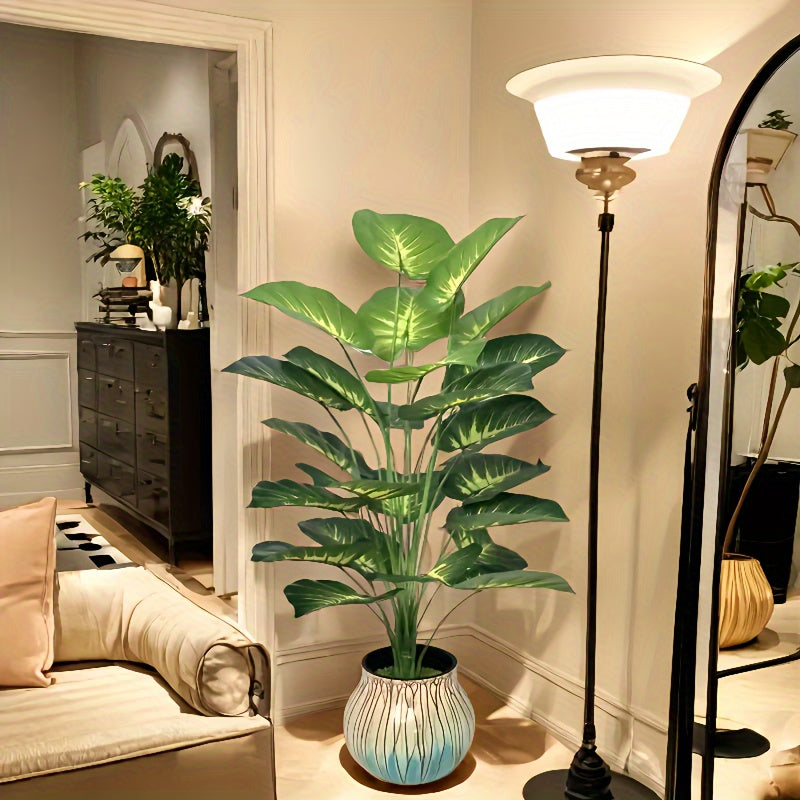 A Large Realistic Pothos Leaf Plant - 24 Large Leaves, Broad-leaved Plant Decoration, Green Wide-leaved Tropical Rainforest Decoration Tree, All-year-round Seasonal, Indoor and Outdoor Artificial Tree Potted Plants Perfectly Suitable for Weddings, Hotels,