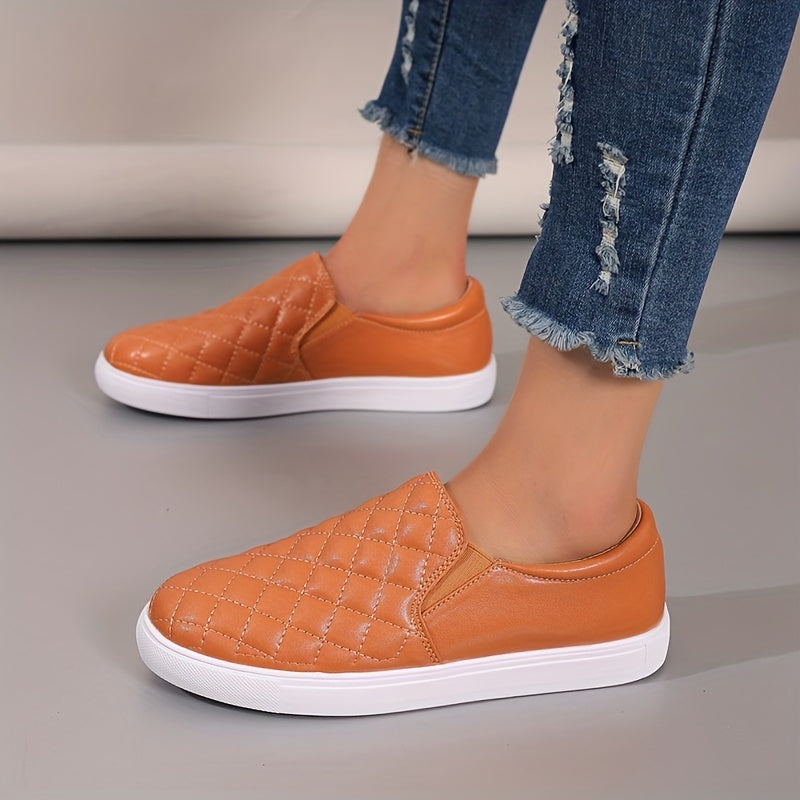 Stylish Women's Quilted Loafers - Comfortable Slip-On Shoes with Low Top Design, Solid Color, Breathable, and Soft Insoles for Casual Walking and Skateboarding - Easy to Wear and Remove