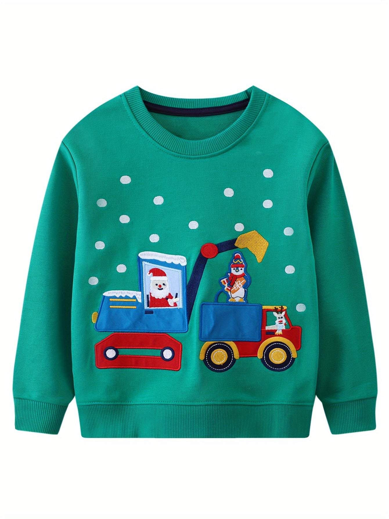 Cartoon Santa Embroidered Sweatshirt - Fashion Sweatshirts for Boys with Casual Creative Design, Stretch Fabric, Comfortable Spring/Autumn Wear for Relaxed Daily Outings