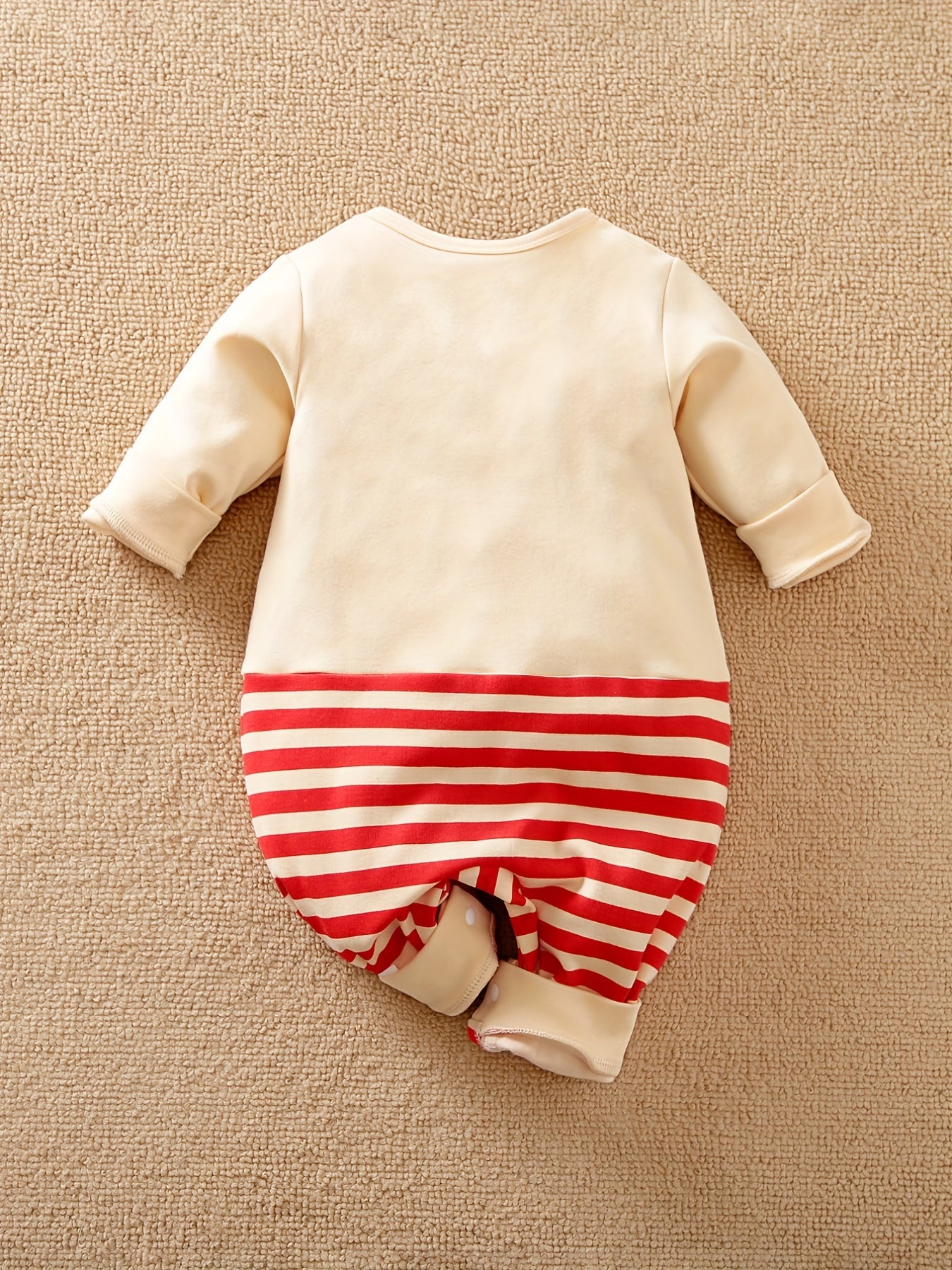 Super Striped Christmas Costume With 3D Nose, Infant Baby Boys And Girls Deer Pure Cotton Long Sleeve Romper, Newborn Casual Thermal Clothes, Suitable For Outdoor Wear