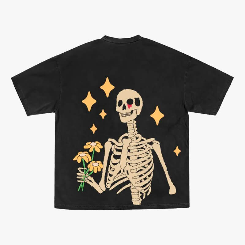 benpaolv Skeleton With Flowers Retro T-Shirt