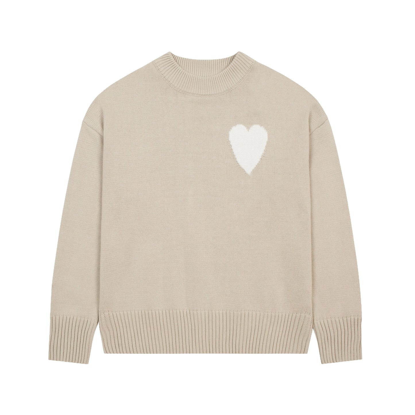 Mens Paris Fashion Designer Knitted Sweater Embroidered Red Heart Solid Color Big Love Round Neck Short Sleeve Amisweater Am i Pullover YMVX