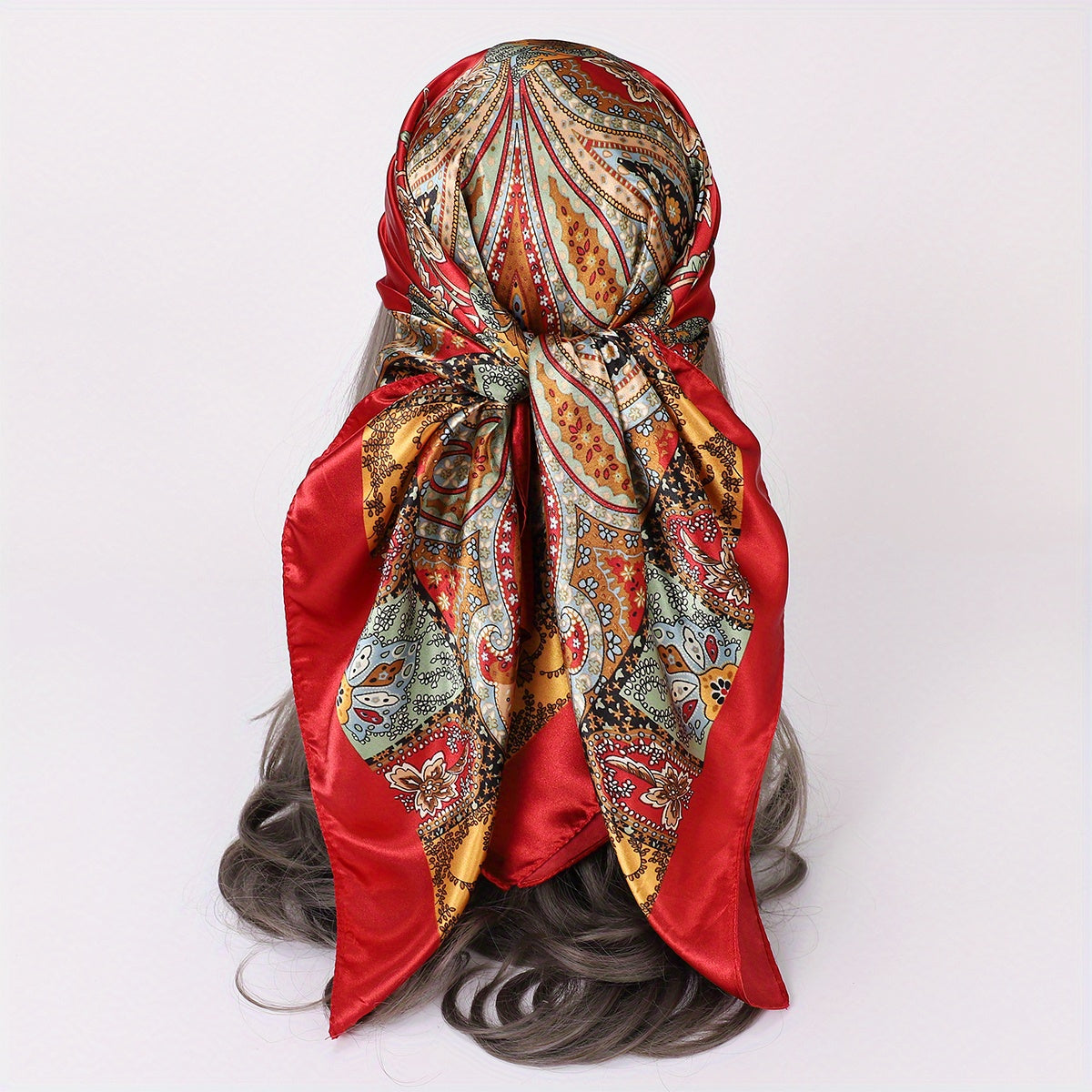 35.4" Luxurious Vintage Paisley Print Square Scarf - Soft Imitation Silk Satin, Windproof, Head Wrap, Neckerchief, Fashion Accessories for Women - Stylish, Versatile, and Comfortable