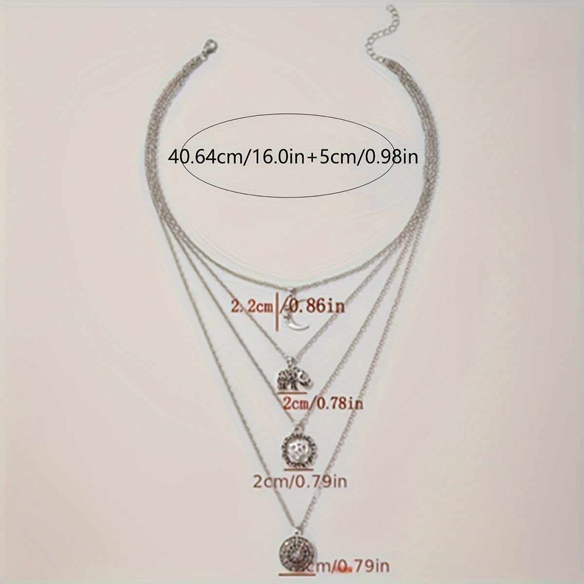 Multilayer Elephant Moon Pendant Long Necklace Five-layer Set Boho Style Jewelry Necklace