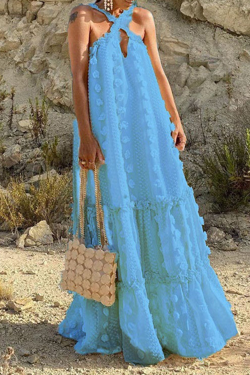 Casual British Style Solid Patchwork Halter A Line Dresses(6 Colors)