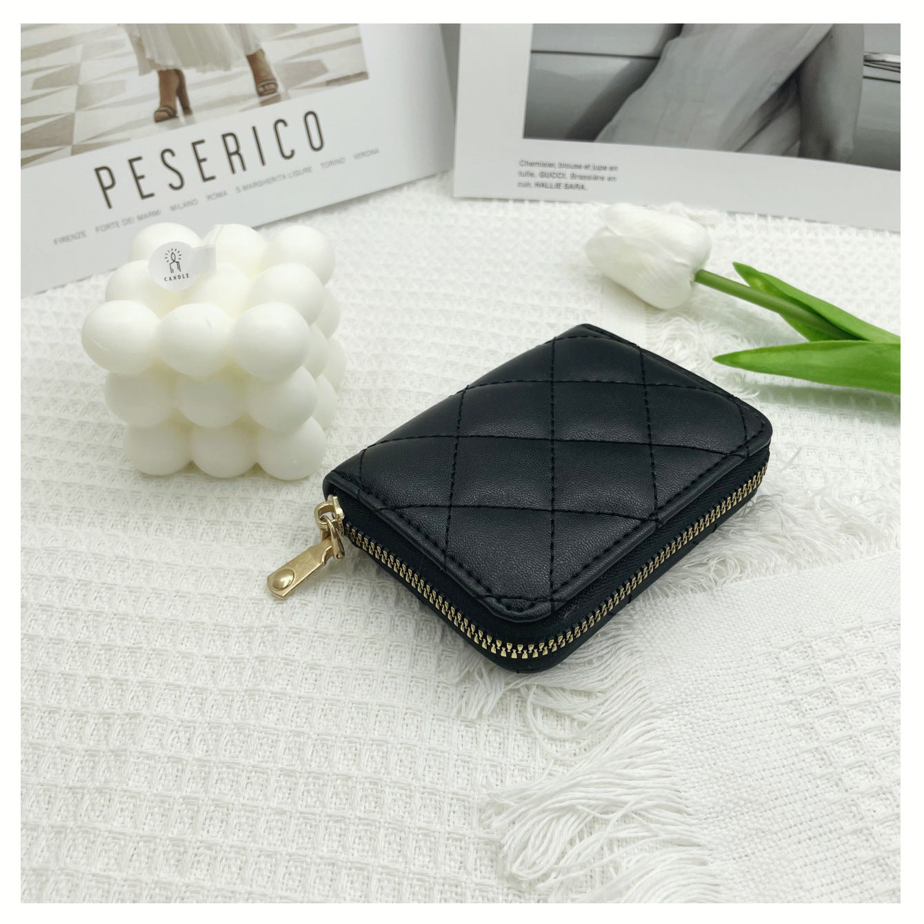 Minimalist Solid Color Short Wallet, Argyle Pattern Clutch Wallet, Portable Credit Card Holder