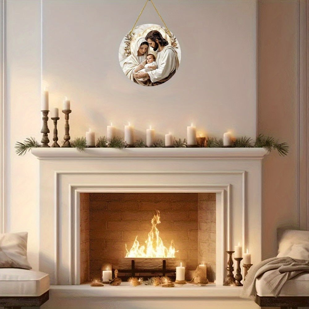 1 PC Acrylic Fun Nativity Scene Round Wreath Home Wall Art Decor for Living Room, Bedroom, Garage, Cafe, Farmhouse Decor with Holiday Gifts, Nativity Theme Decorations