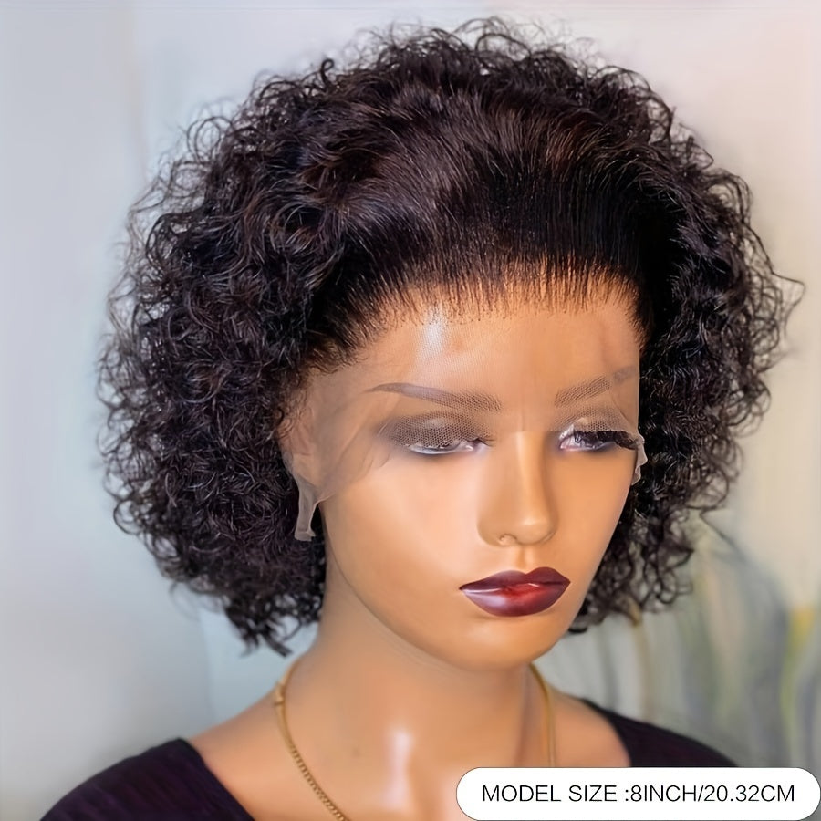 13x1 Lace Front Human Hair Wig Short Pixie Cut Wigs Short Curly Bob Transparent Front Lace Wigs For Women 180%