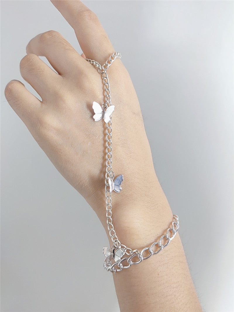 FB1754 2025 Bracelet Hot Trade Supply Factory Straight Hair Metal Small Butterfly Pendant Set Finger Bracelet Jewelry