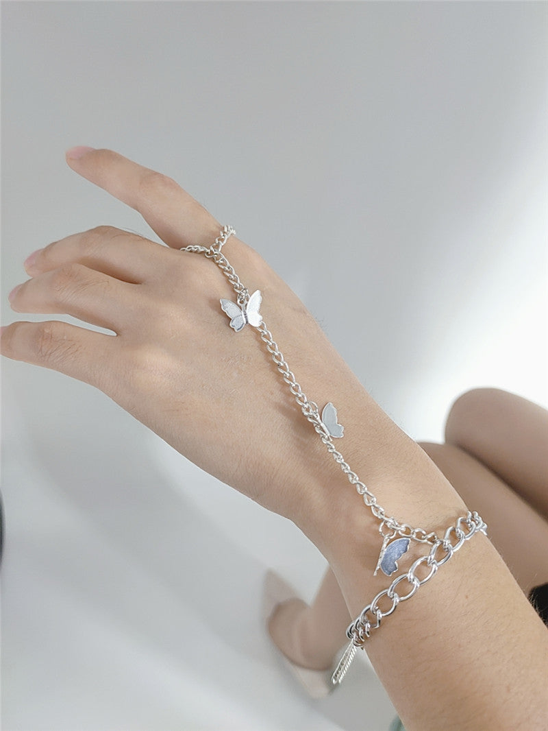 FB1754 2025 Bracelet Hot Trade Supply Factory Straight Hair Metal Small Butterfly Pendant Set Finger Bracelet Jewelry