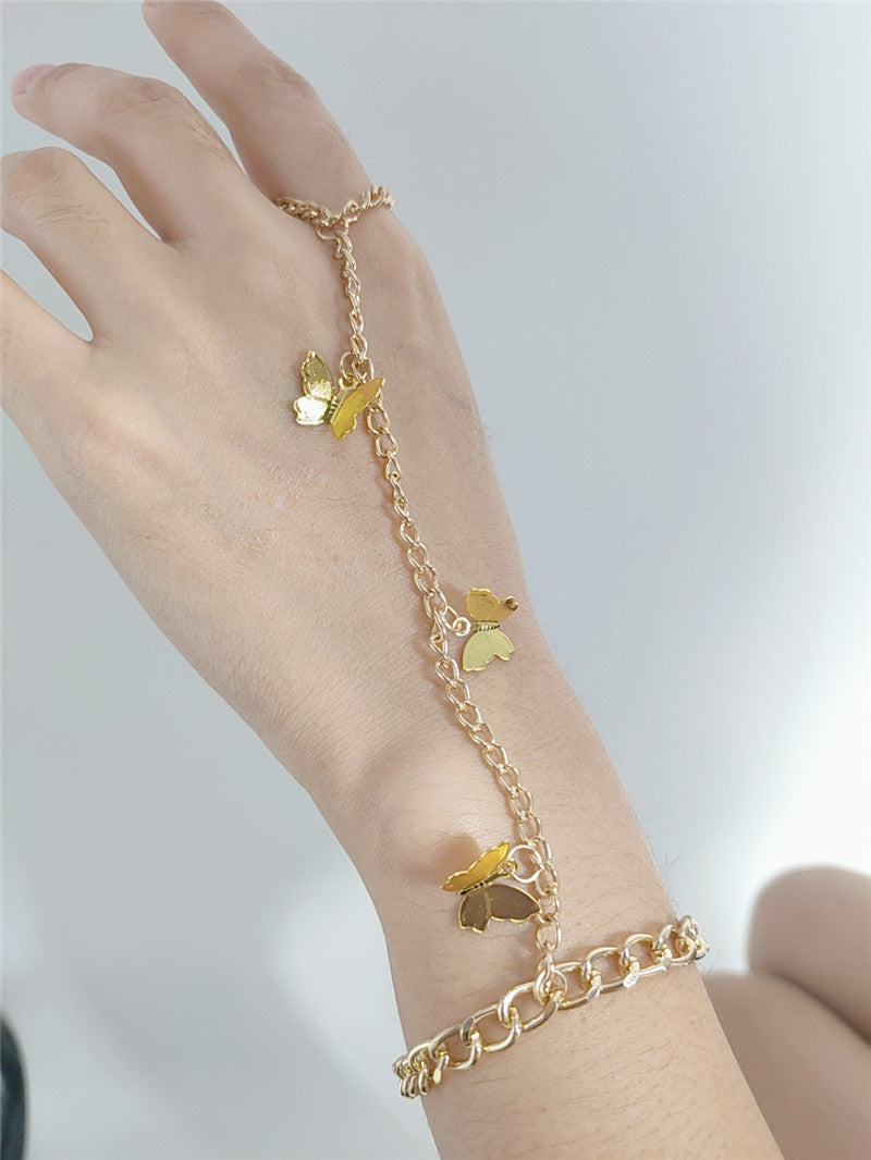 FB1754 2025 Bracelet Hot Trade Supply Factory Straight Hair Metal Small Butterfly Pendant Set Finger Bracelet Jewelry