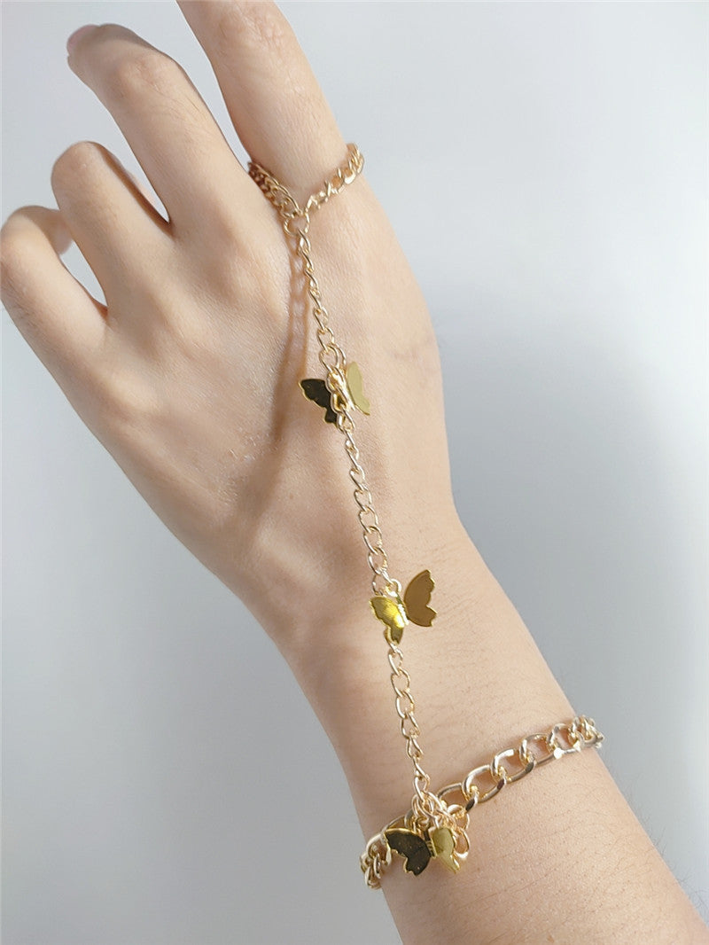 FB1754 2025 Bracelet Hot Trade Supply Factory Straight Hair Metal Small Butterfly Pendant Set Finger Bracelet Jewelry