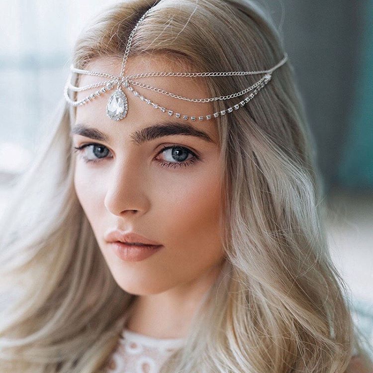 2025  FB1840  Headwear Large Crystal Pendant Rhinestone Chain Metal Chain Combination Headband Headband Headband Headgear