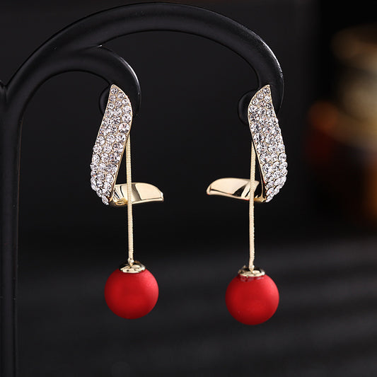 2025 new retro one two wearing gold fashion earrings 925 silver needle geometric red pearl earrings women