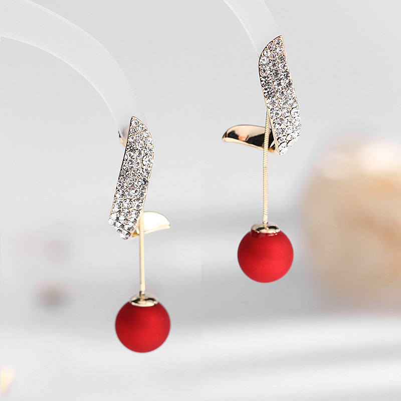 2025 new retro one two wearing gold fashion earrings 925 silver needle geometric red pearl earrings women