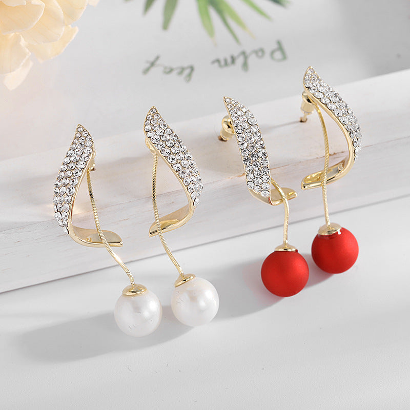 2025 new retro one two wearing gold fashion earrings 925 silver needle geometric red pearl earrings women