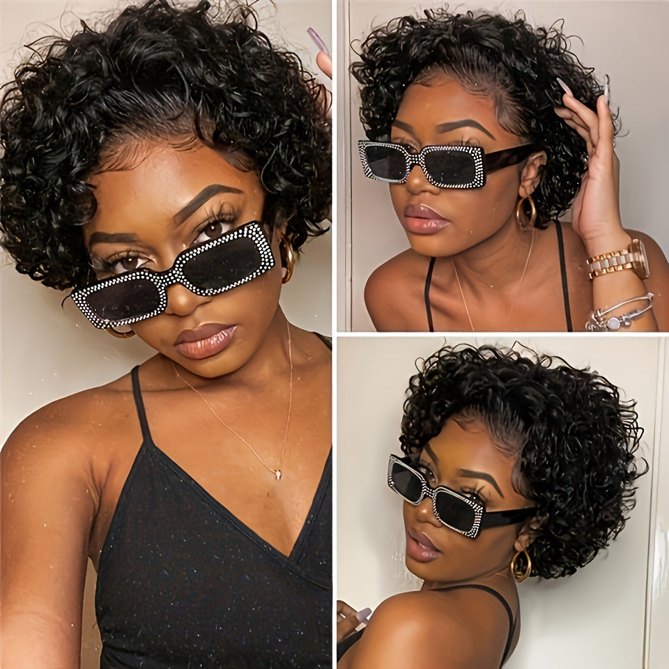 13x1 Lace Front Human Hair Wig Short Pixie Cut Wigs Short Curly Bob Transparent Front Lace Wigs For Women 180%